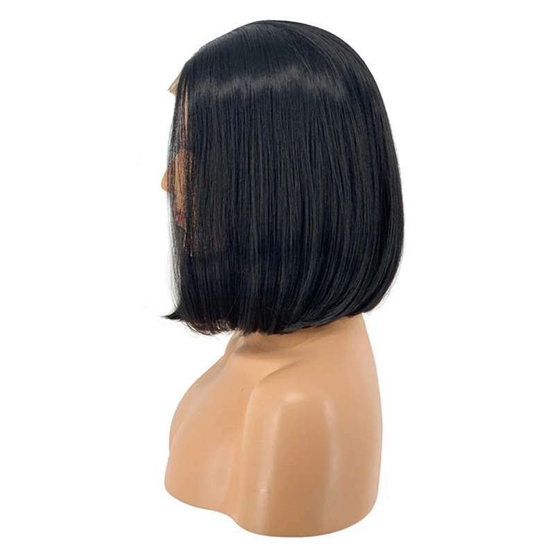 RONGDUOYI Silky Straight Black Short Bob Synthetic Lace Front Wigs with Middle Part for Women Realistic HandTied Daily Wear Wig