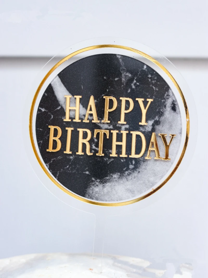 INS золотой черный мраморный акриловый Топпер для торта круглая форма С Днем Рождения Кекс Топпер для детского душа свадебный торт украшение