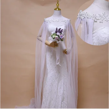 

TOPQUEEN Bridal Wrap Pearls Applique Wedding Cape Elegant Long Capes High Quality Women's Long Shawl White Jacket Bolero G26