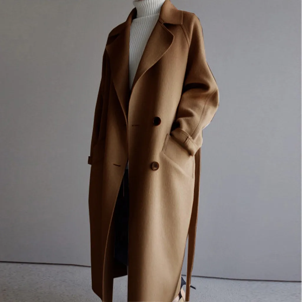KANCOOLD, зимние женские куртки, сплошной цвет, большие размеры, с лацканами, кашемир, шерсть, с поясом, двубортное, длинное пальто, верхняя одежда, куртка