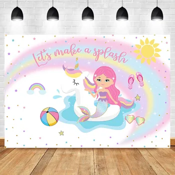 

NeoBack Summer Pool party Backdrop Mermaid Swimming Ring Birthday Photography Backdrops Rainbow Little Star Photo Background