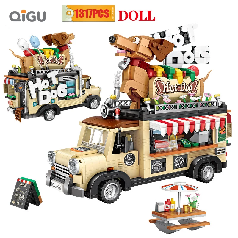 

1317pcs Mini Bricks City Hot Dog Cart Car Model Building Blocks Vehicle Creator Education Toys for Children Christmas Gifts