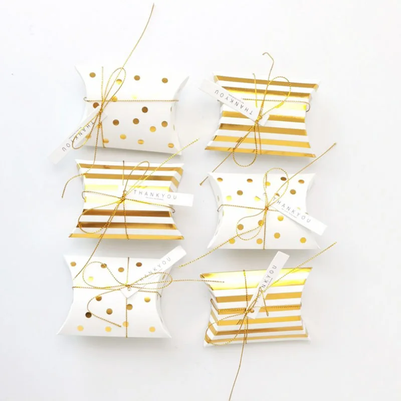 Description Picture 5 of item10pcs Gold Silver Bronzing Pattern Pillow Box Mini Candy Box Wedding Dragee Pillow Box Packaging For Event & Party