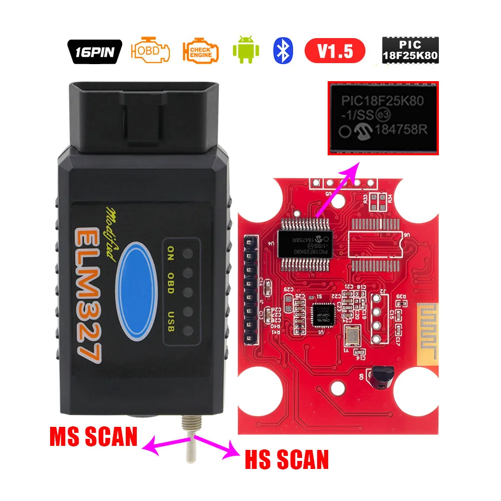 with 25k80 ELM327 V1.5 Bluetooth OBD2 V1.5 Mini Elm 327 Bluetooth PIC18F25K80 чип автоматический диагностический инструмент OBDII для Android/IOS/Windows - Цвет: with 25k80