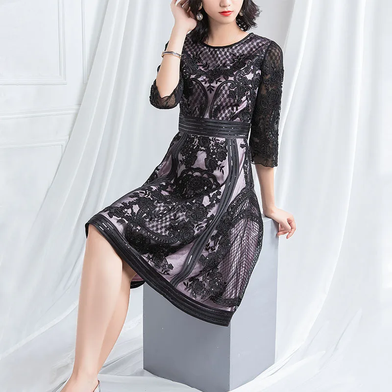 Платье размера XXXXL Vestidos De Festa осенние вечерние платья для женщин, ткань с аппликациями вышивка блестками платье розовый, красный, черный XXXXL