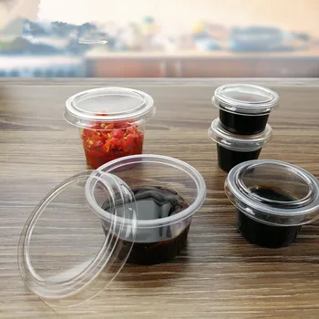 

100pcs High quality round sauce plastic cup small transparent disposable pudding yogurt taste cup takeaway packaging with lid