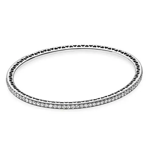 Подлинный 925 пробы серебряный браслет, проложенный мерцающим сердцем Forever& Love, браслет с кристаллами, шарм, сделай сам, модное ювелирное изделие