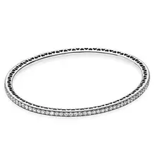 Подлинный 925 пробы серебряный браслет, проложенный мерцающим сердцем Forever& Love, браслет с кристаллами, шарм, сделай сам, модное ювелирное изделие