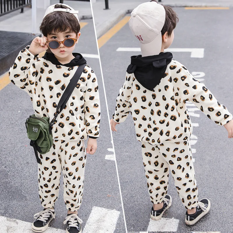 

2019 Spring Childrenswear Children Spring Clothing New Style BOY'S Leopord Pattern Set Spring And Autumn Sports Two-Piece Set Fa