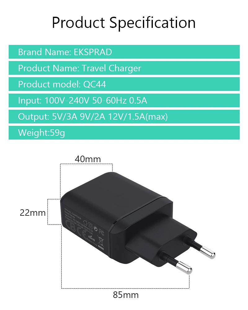 EKSPRAD PD зарядное устройство 18 Вт QC3.0 usb type C быстрое зарядное устройство для iPhone 11 11Pro X Xs 8 Xiaomi samsung Phone USB C PD зарядное устройство US/EU