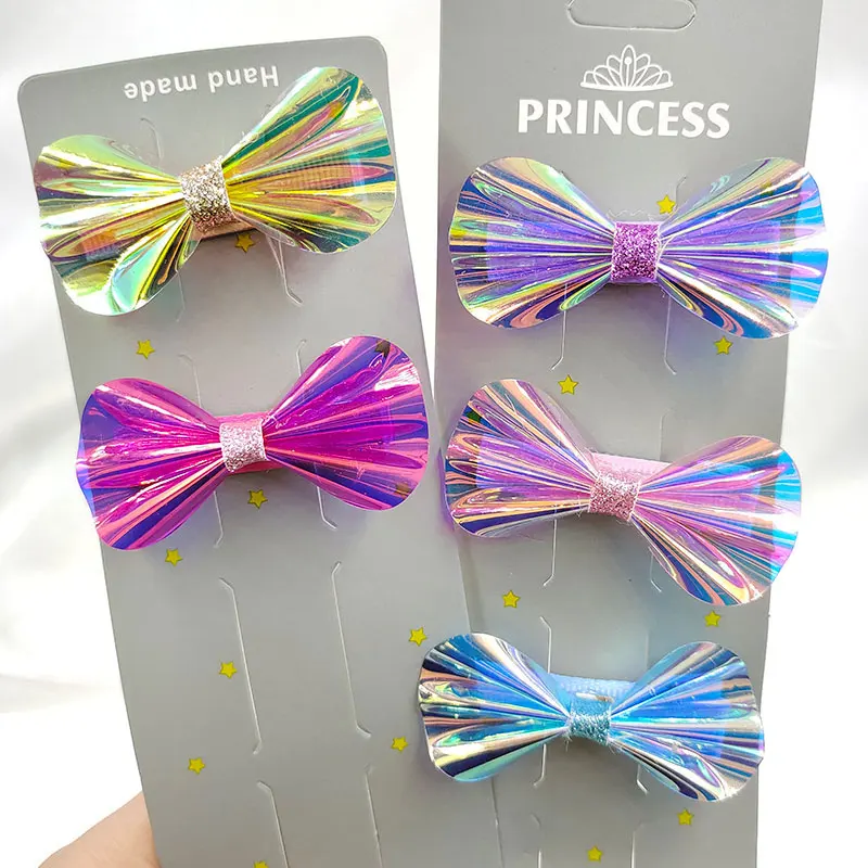 

5 шт./лот Прозрачные лазерные блестящие банты для волос с зажимом для девочек красочные заколки для волос заколки детские аксессуары для волос