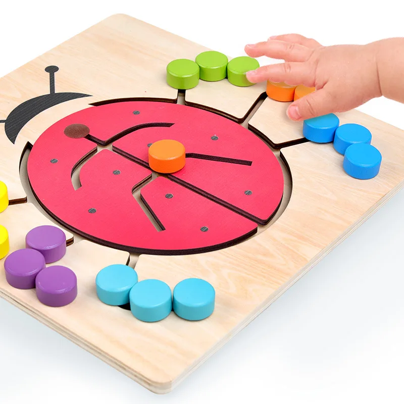  Wood Beetle Color Matching Moving Position Maze Children Ladybug Early Childhood Educational Toy Ki - 4000267122912
