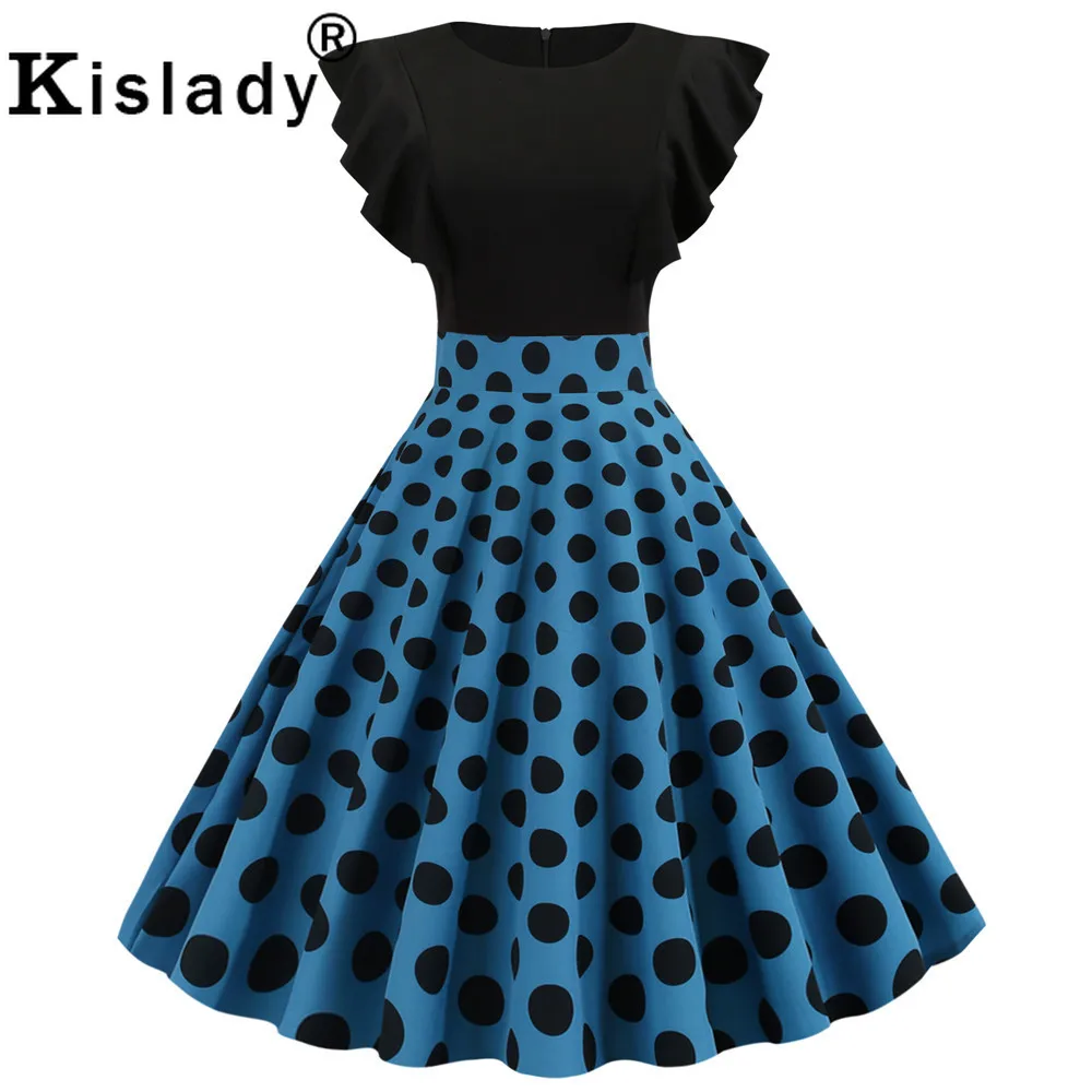 Женское винтажное платье в горошек черное/красное миди с цветочным принтом стиле