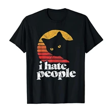 Camiseta desgastada Retro gato Estilo Vintage divertido I Hate People