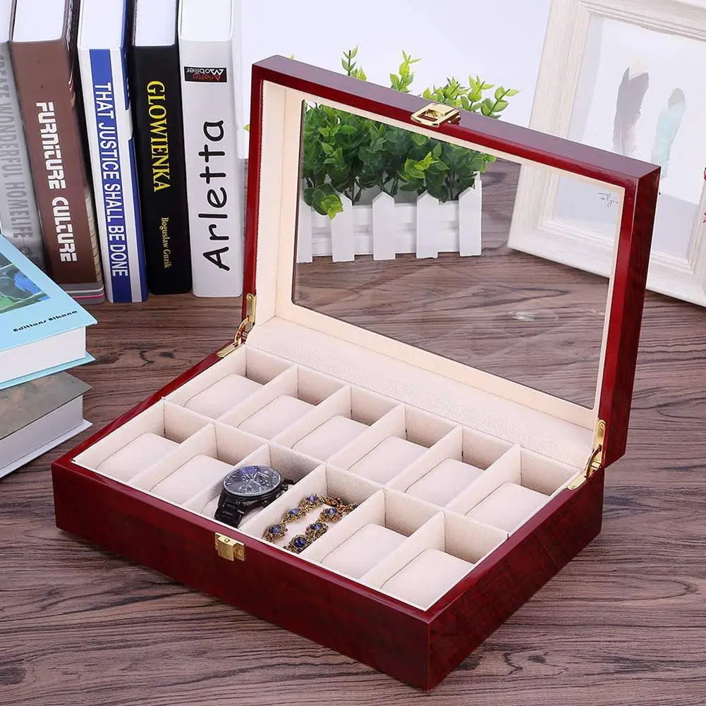 

6/12 Slots Glass Wooden Wrist Watch Display Box Jewelry Storage Case Organizer Perfect gift for friends jewelry watch collectors