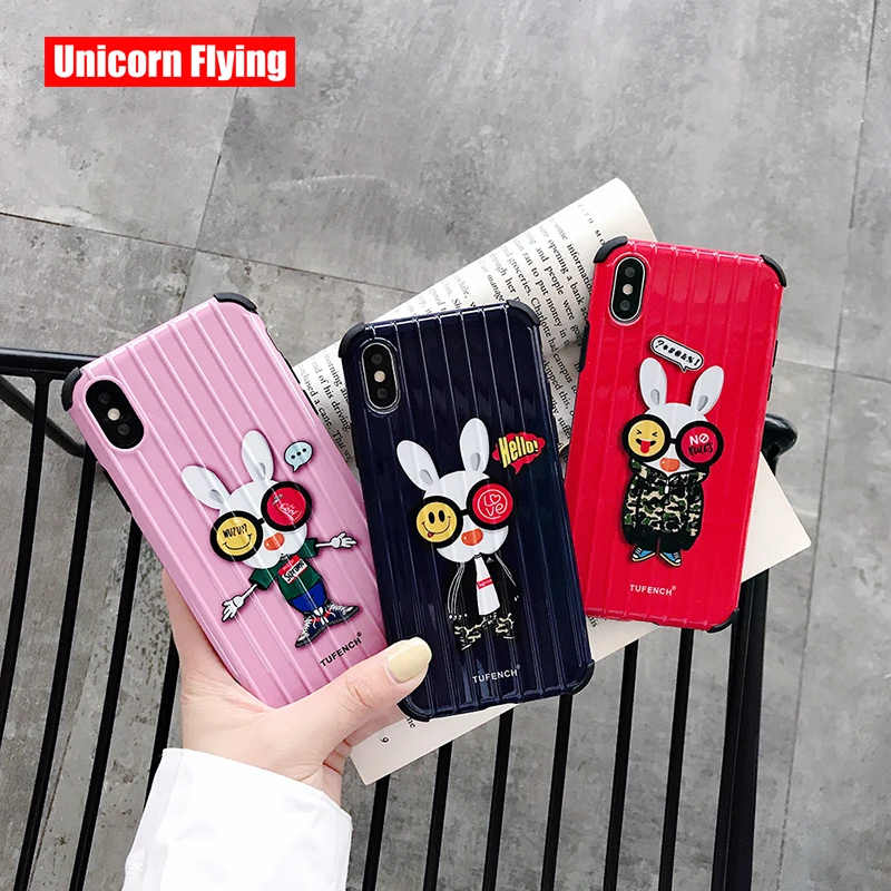 

LinXiang Fashion Street Style Cartoon Funny Rabbit Trunk Patterned Phone Case Back Cover For iphone 6 6s 7 8 Plus X XS Max XR