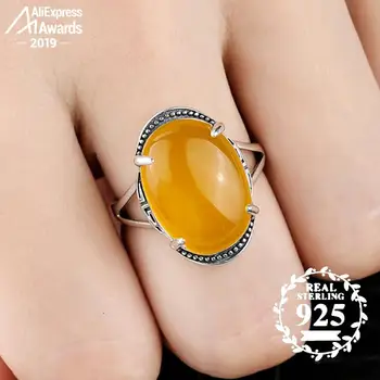 

10*14mm NOT FAKE S925 Sterling Silver Ukraine Amber Rings Exaggerated Rings health rich lithuania Retro Handmade