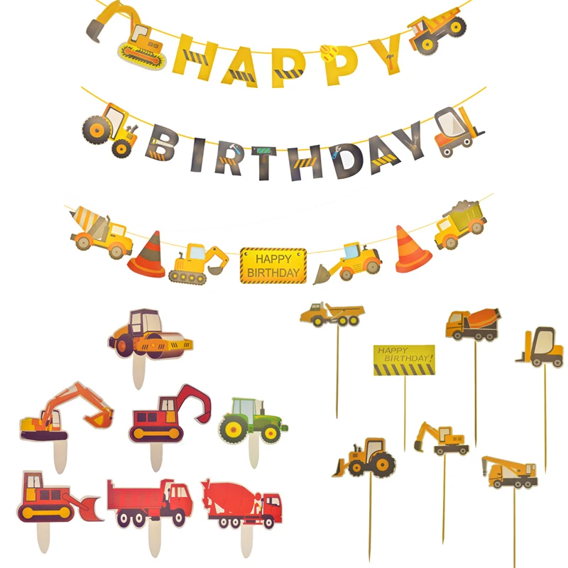 

Construction Happy Birthday Banner Vehicle Truck Garland Party Supplies Decoration Set for kids Party Baby Shower favors