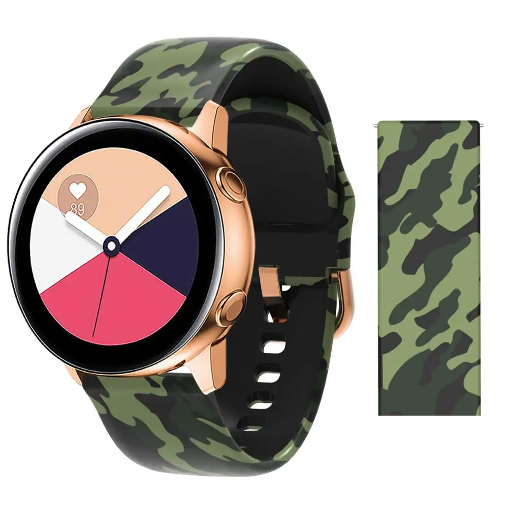 Camouflage green 20 мм ремешок для samsung Galaxy 42 мм часы Активный ремешок мягкий силиконовый цветочный принт спортивный Мягкий ремень Цветочный браслет с принтом - Цвет ремешка: Camouflage green