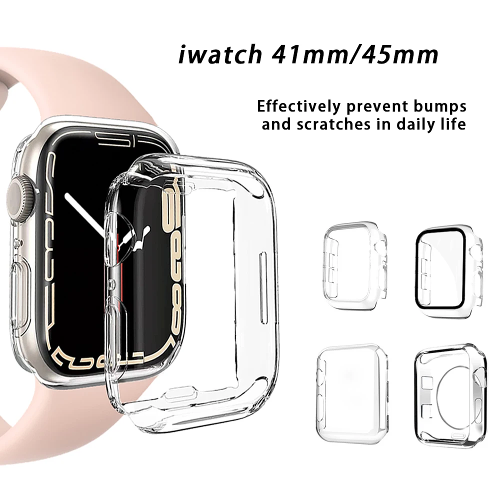 Прозрачный чехол + стекло для Apple Watch серии Se 65432 38 мм 42 40 44 прозрачная защитная