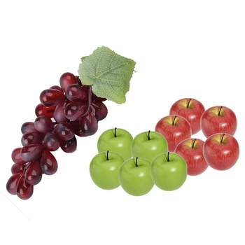 

11 Pcs Decorative Artificial Fruits Soft Plastic Fruits Imitation Home Decor Desk Table Decoration, 10 Pcs Red and Green Artific