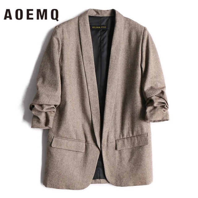 US $20.66 AOEMQ Women Fall Jackets Deep Color with Pocket Coats Lady Office Wear Open Stitch Mature Cold Seas