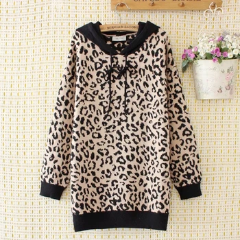 

Plus Size Women's Leopard Sweaters Hooded Autumn Winter sweater Casual Pullover Oversized Outerwear
