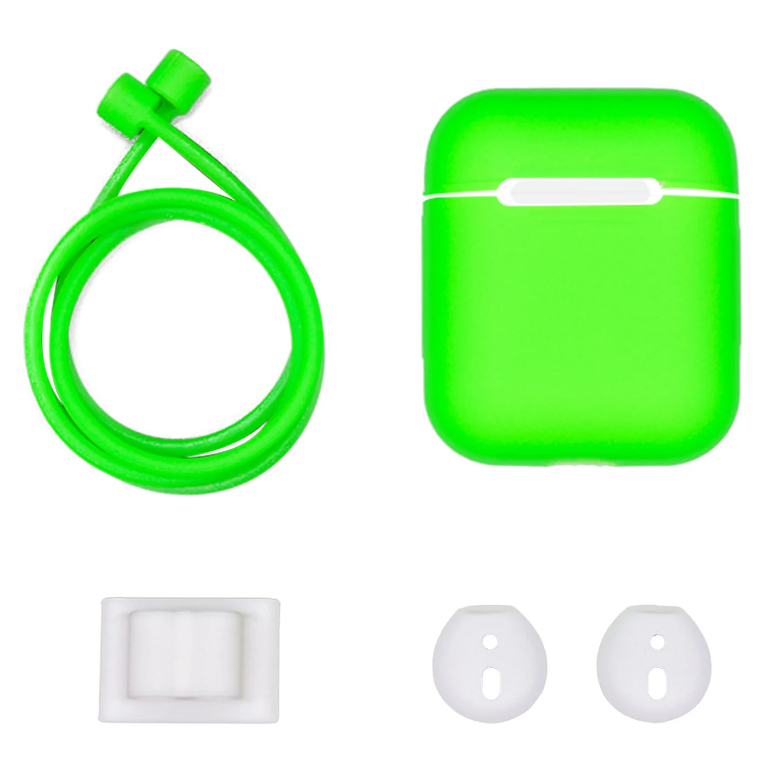 Беспроводные наушники, силиконовый чехол, чехол+ держатель для часов+ ремень против потери+ наушники для Apple AirPods Air Pods 1 2 Аксессуары - Цвет: Green