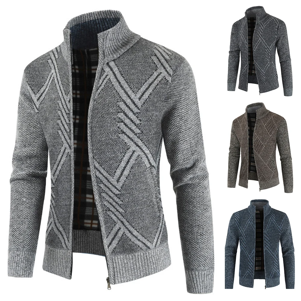 Mens Stand Collar Knitted Front Zip Sweater