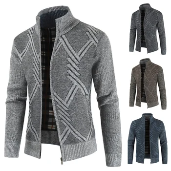 Mens Stand Collar Knitted Front Zip Sweater