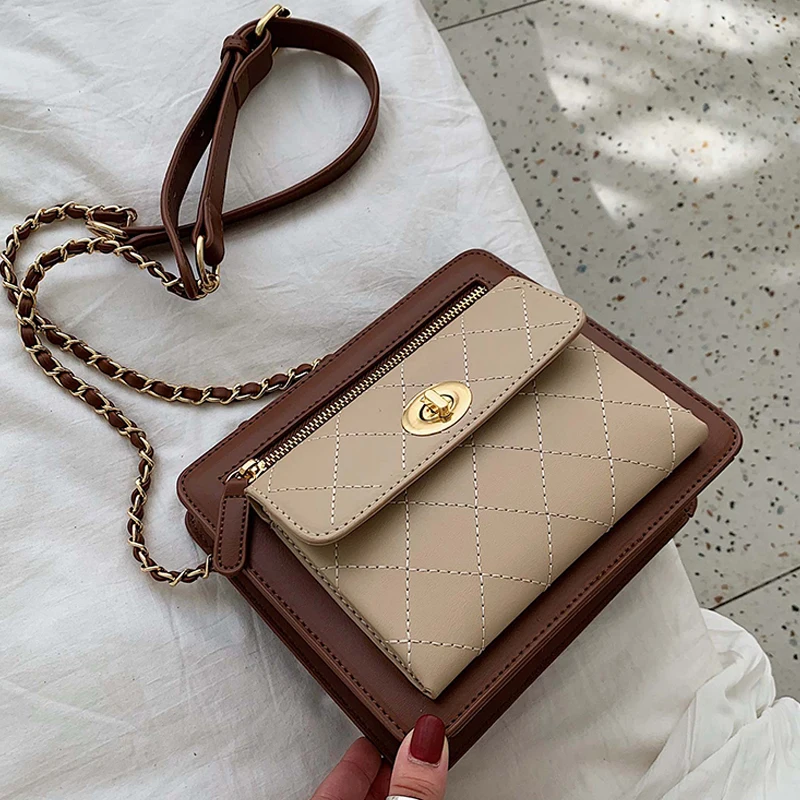 

MONNET CAUTHY New Arrivals Female Bags Classic Fashion Vintage Style Messenger Bag Patchwork Color Khaki Black Green Ladies Flap