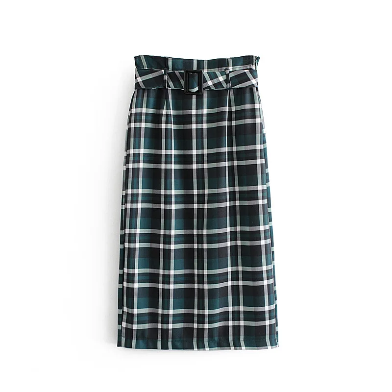 

Ozhouzhan 2018 Autumn New Style Pattern Mid-length Skirt Skirt Women Green High-waisted Back Slit Skirt