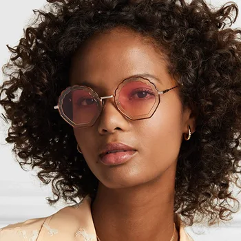 

Multilateral Round Sunglasses Retro Fashion Metal Spectacle Frame Transparent Ocean Lens Sun glasses 3545