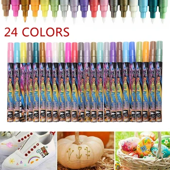 

24 colors/set 0.7mm Metallic Marker Pens Set Acrylic Paints DIY Graffiti Waterproof School Office Supply Stationery