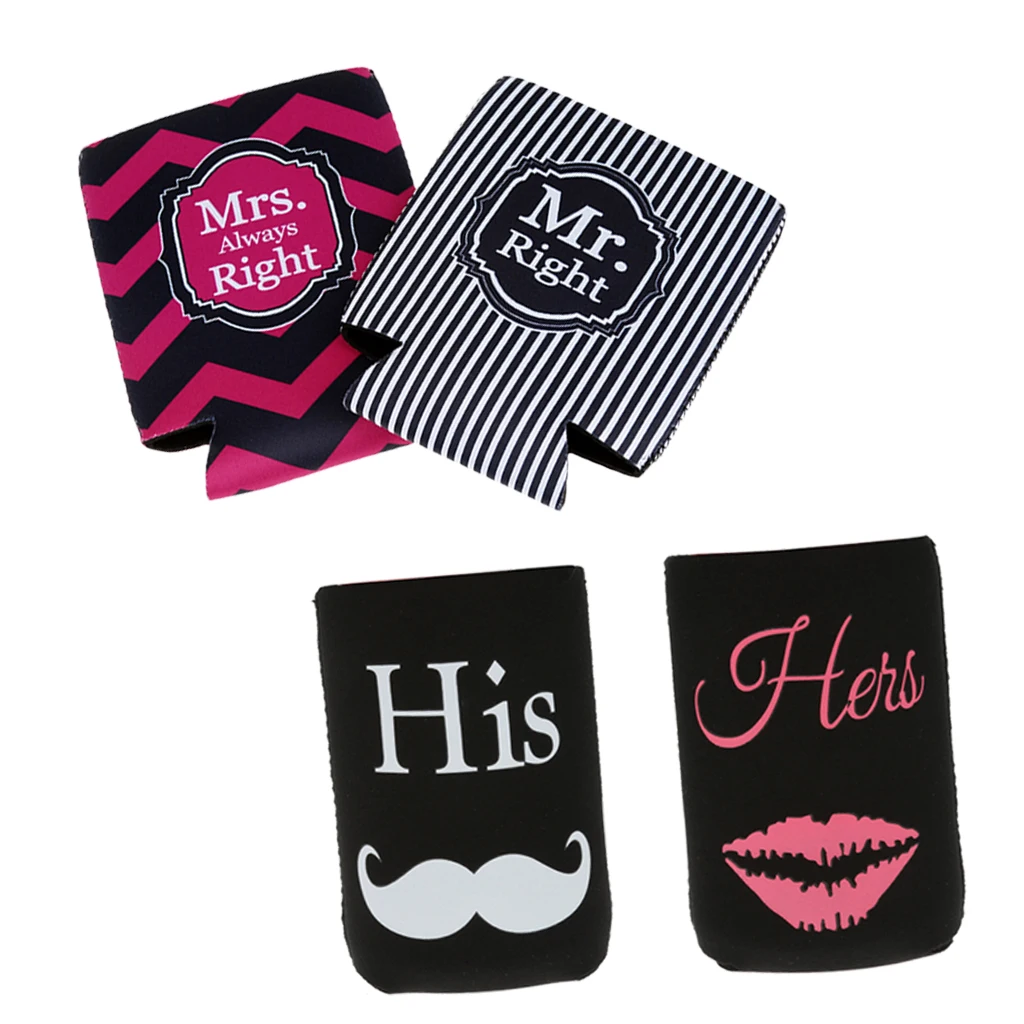 2 Set Wedding Engagement Beer Bottle Tin Cooler His & Her Cup Sleeve Holder