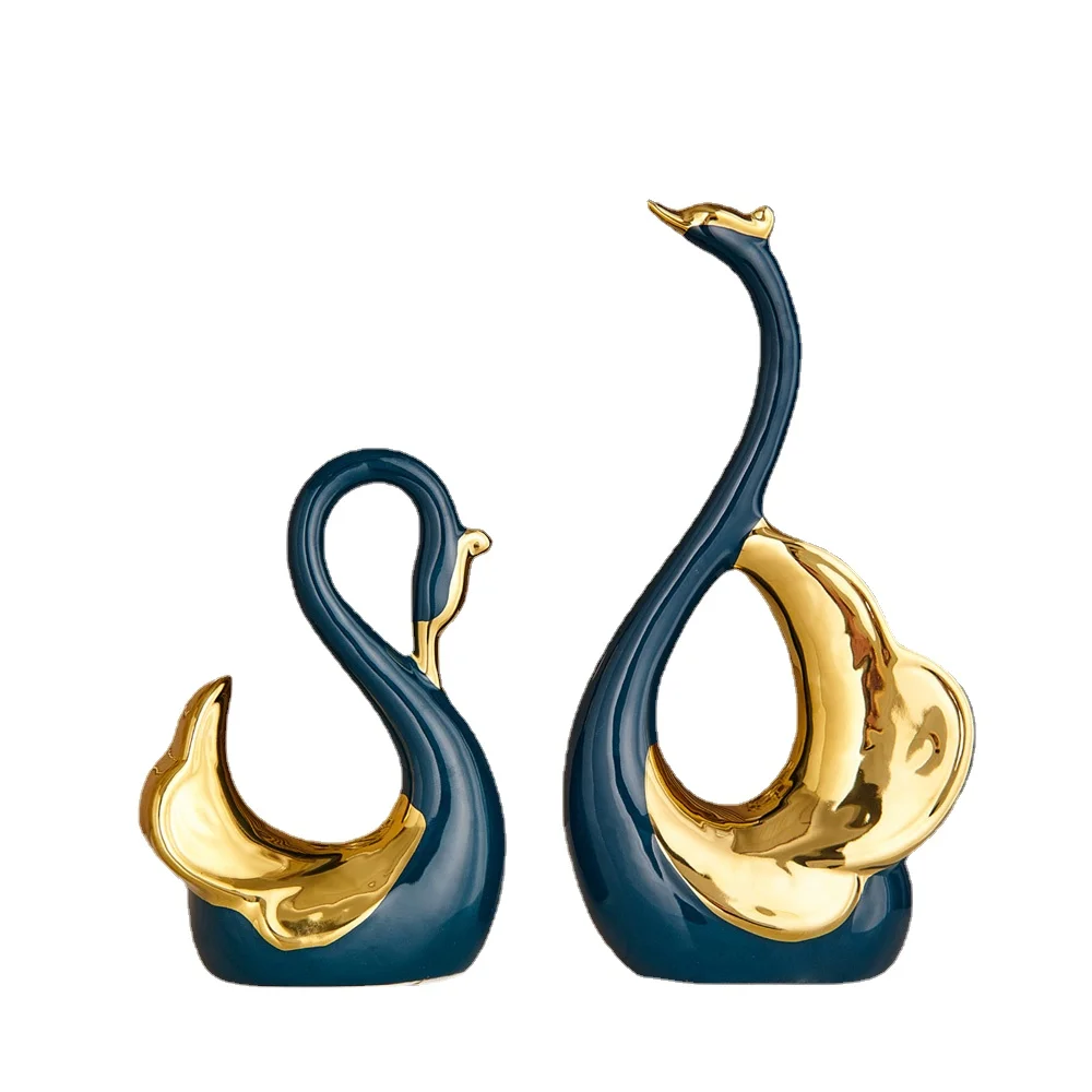 One Pair of Swans Sculpture Modern Art Office Desk Accessories Living Room Decoration Ceramic Figurine Nordic Home | Дом и сад