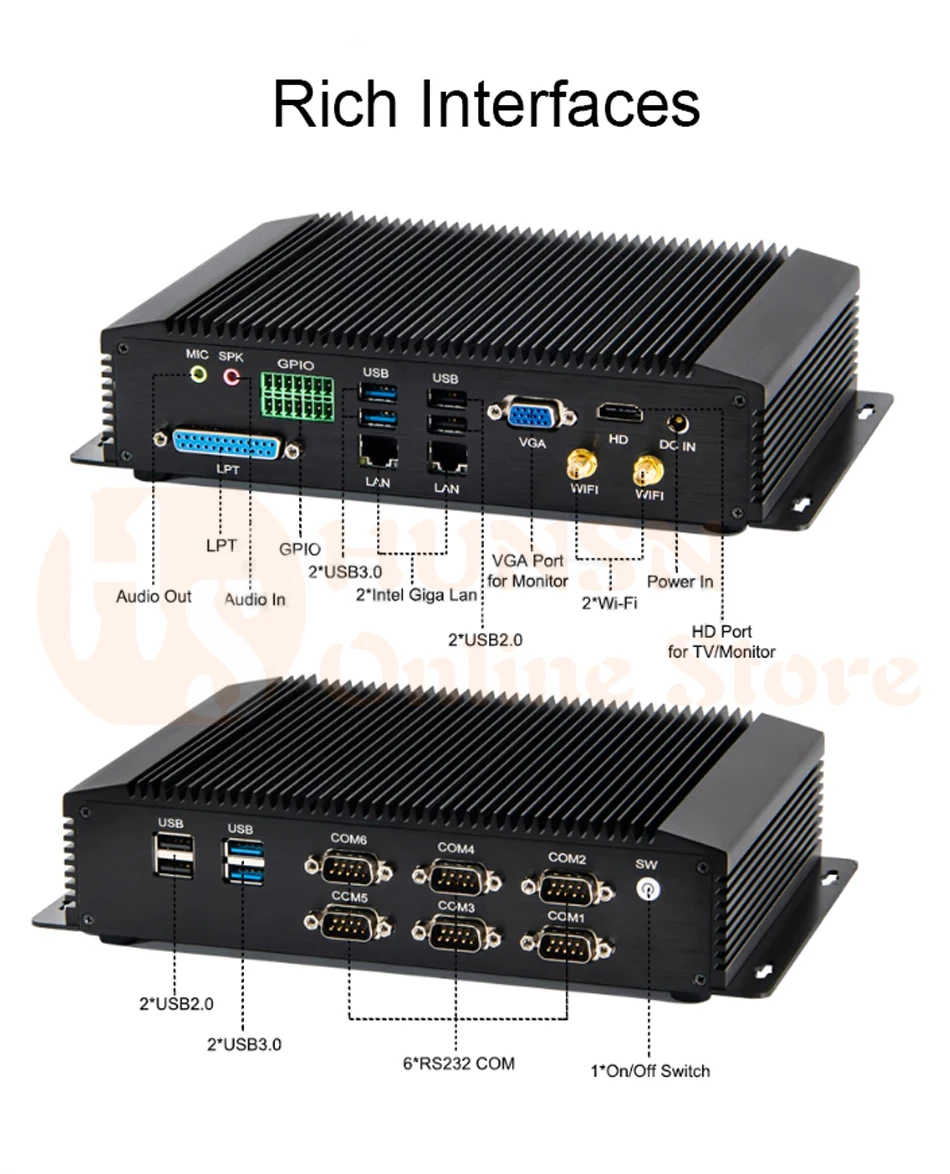 AIM06 Industrial Fanless Mini PC with Intel Core I3/I5, Windows 11 or Linux, 4G, Watchdog, 2LAN, GPIO, 6COM RS232 422 485 Description Image.This Product Can Be Found With The Tag Names Barebone Mini PC, Computer Office, Industrial pc