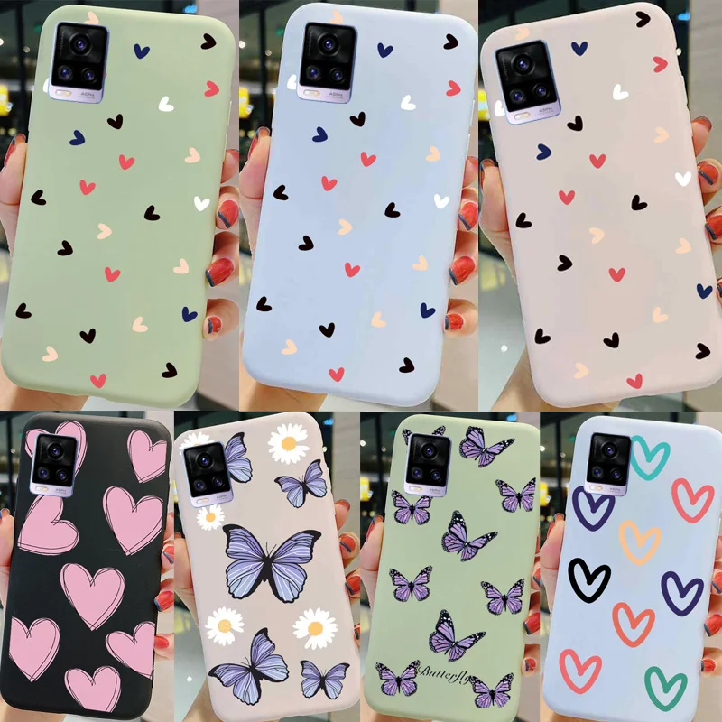 For Coque Vivo V20 Case Love Heart Bumper Soft Silicone Back Cover