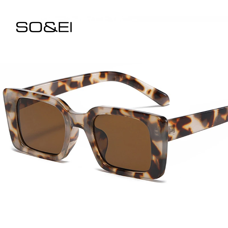 Women's Glasses SO&EI Ins Popular Fashion Small Rectangle Sunglasses Women Retro Leopard Shades UV400 Men Trending Square Sun Glasses oversized square sunglasses