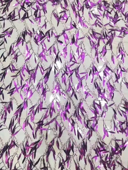 

Handmade Purple Nigerian Tulle Lace Sequins Fabrics 2018 High Quality Guipure Embroidered Wedding Party Lace Fabrics FJ2816