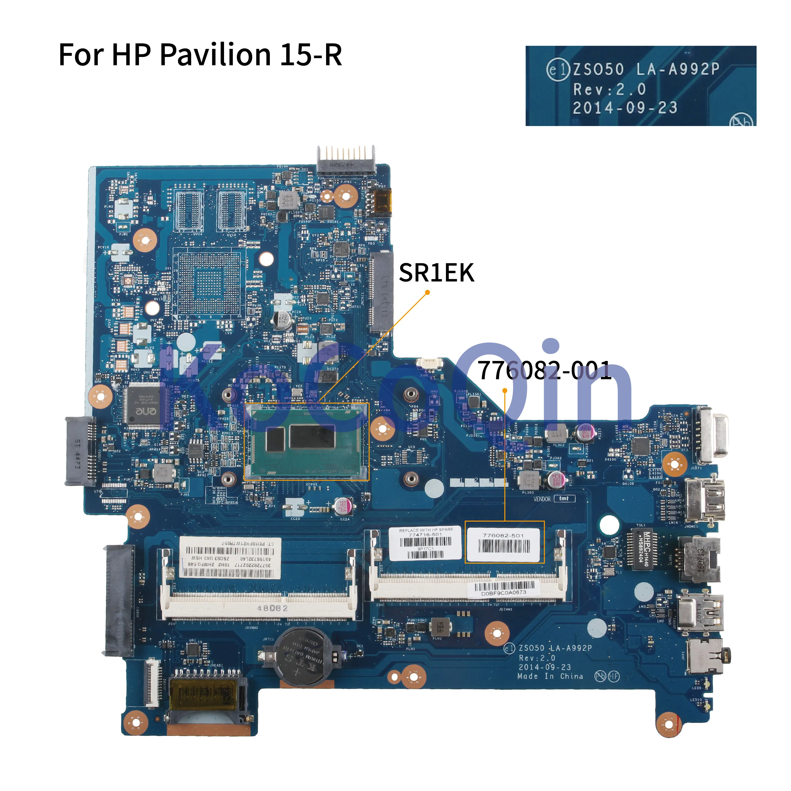KoCoQin Laptop motherboard For HP Pavilion 15-R 250 G3 Core I3 Mainboard ZS050 LA-A992P 776082-001