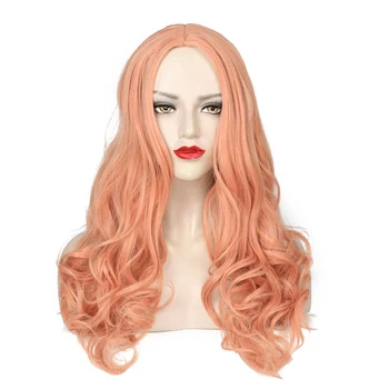

Synthetic Pink Wigs for women -Long Wavy Right Side Parting NONE Lace Heat Resistant Replacement Wig Full Machine Made 24 inch