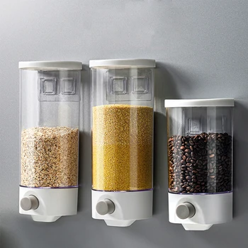 

1000/1500ml Kitchen Food Storage Container Wall Mounted Cereal Dispenser Hand Press Grain Storage Box Kitchen Storage Tool