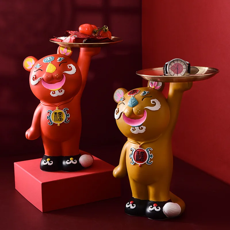 New Chinese Style Creative Cute Fuhu Decorative Tray Home Living Room Key Storage Decoration Festive Tiger | Дом и сад