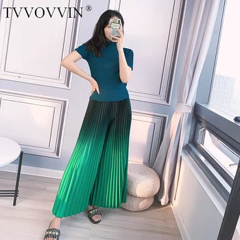 

TVVOVVIN Pleated Wide-leg Pants Women Loose High Waist Drape 2020 Summer Fashion Gradient Color Temperament Casual A682