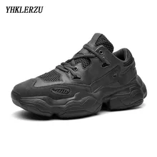 YHKLERZU Новые Кроссовки Мужчины Коренастая Обувь Женская Плюс Размер 36-47 Дизайнерская Дышащая Платформа вулканизирующая обувь Натуральная Кожа