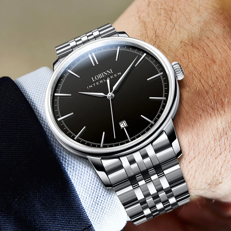 LOBINNI Men Wristwatch latest design relogio watch stainless steel strap business mechanical automa