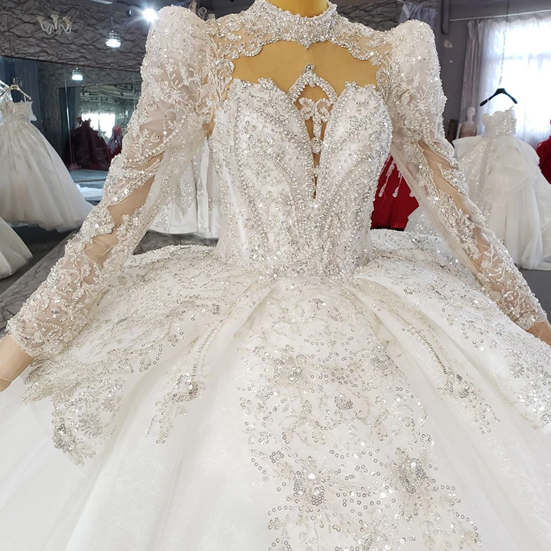 HTL2266 Wedding Dresses For Bride Luxueuse Shiny Glitters Applique Long Sleeve Wedding Dress Boho свадебное платье 2021 Fashion 4