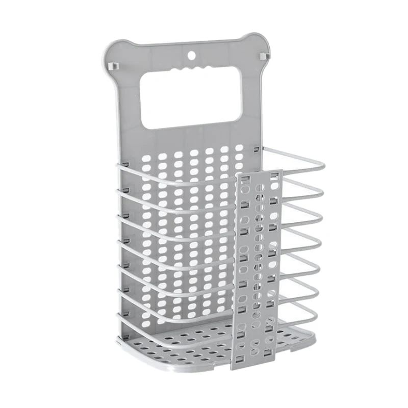2Pack Collapsible Storage Basket, Can Be Hanged with Handle, Convenient Folding Hamper, with 2 Hooks, Gray