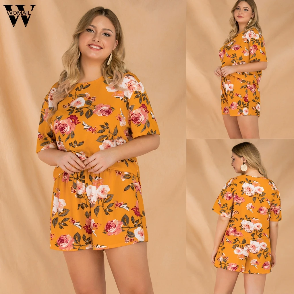 

Womail Women Sexy Club Suit Sets Fashion Casual Print Short Sleeve Top Shirt Pants 2PCS Set Womne Suit Sets XL-4XL